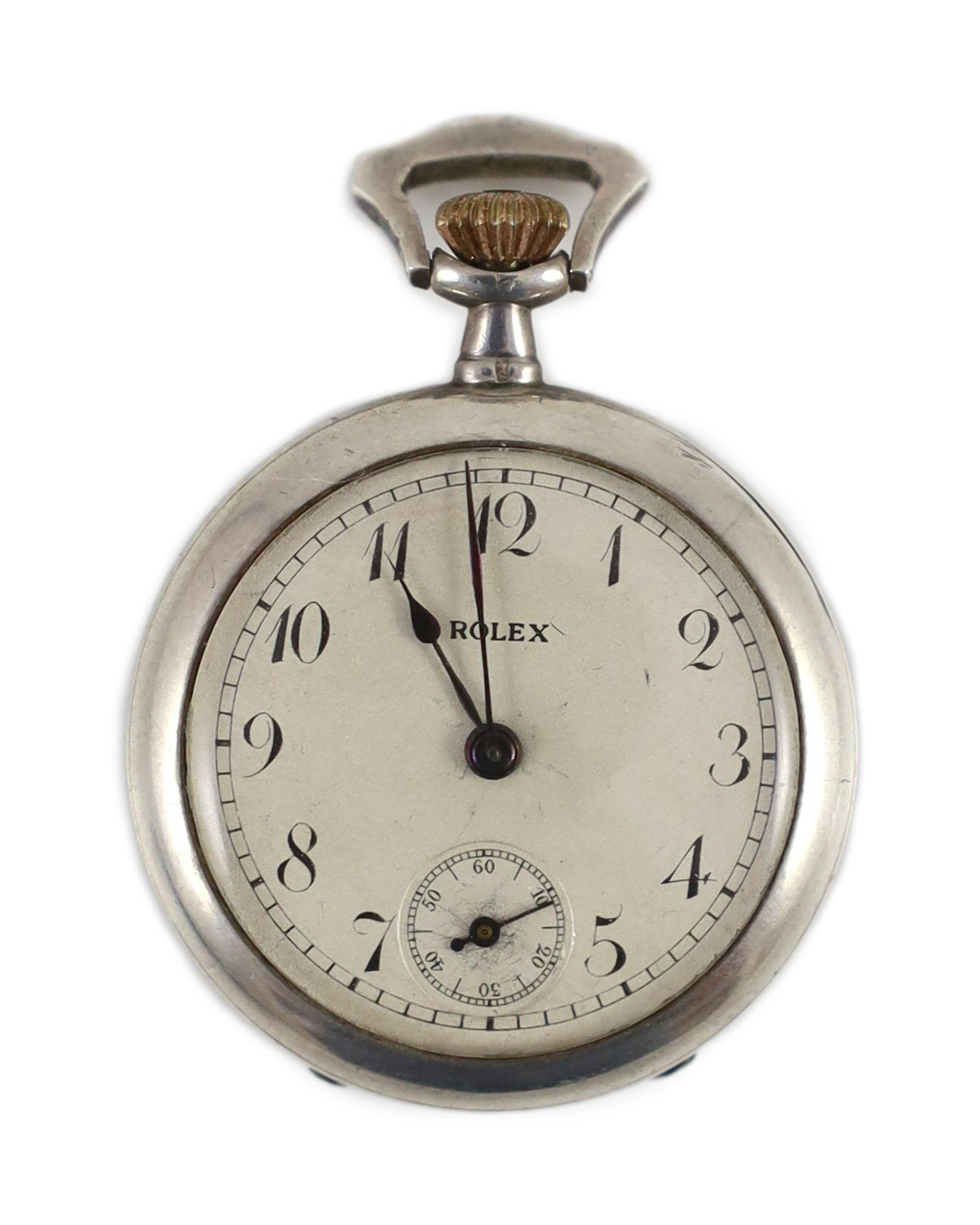 An early 20th century Rolex 935 silver, blue enamel and paste set keyless open face fob watch